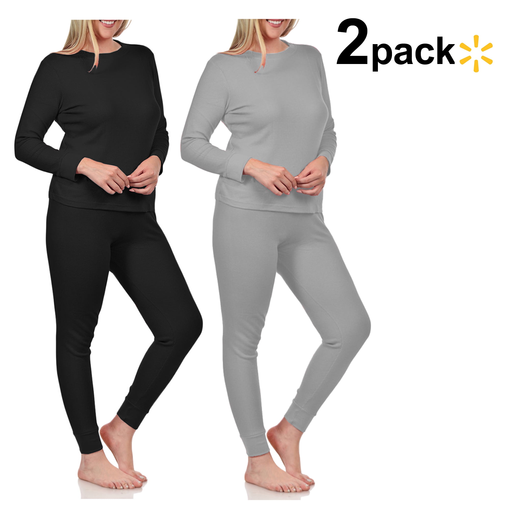 Basico Women S 2pc Long John Thermal Underwear Set 100 Cotton 2pack