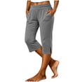 thumbnail image 2 of Antqov Capri Pants for Women Elastic High Waisted Stretch Straight Summer Capris with Pockets Casual Soft Cropped Pants, S-2XL, 2 of 7
