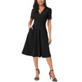 thumbnail image 2 of INSPIRE CHIC Women's Summer Wrap V Neck Puff Short Sleeve Midi Swing Dress with Pockets S Black, 2 of 6
