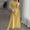 *Yellow, variant on ClodeEU Women's V Neck Short Sleeve Ruched Waist A Line Midi Dress, Solid Color Casual Formal Wear Black,Women's Plus L