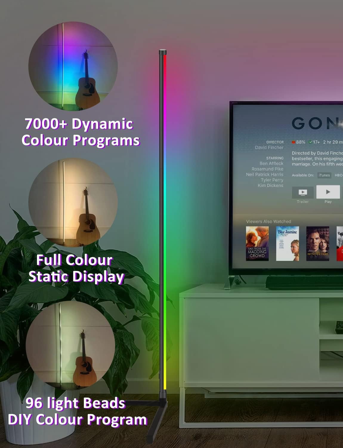 Corner Floor Lamp,60” Smart RGB LED Corner Lamp with App and Remote Control, Color Changing Ambience Light with Music Sync, Easy to Install, Led Floor Lamp for Living Room Bedroom Gaming Room