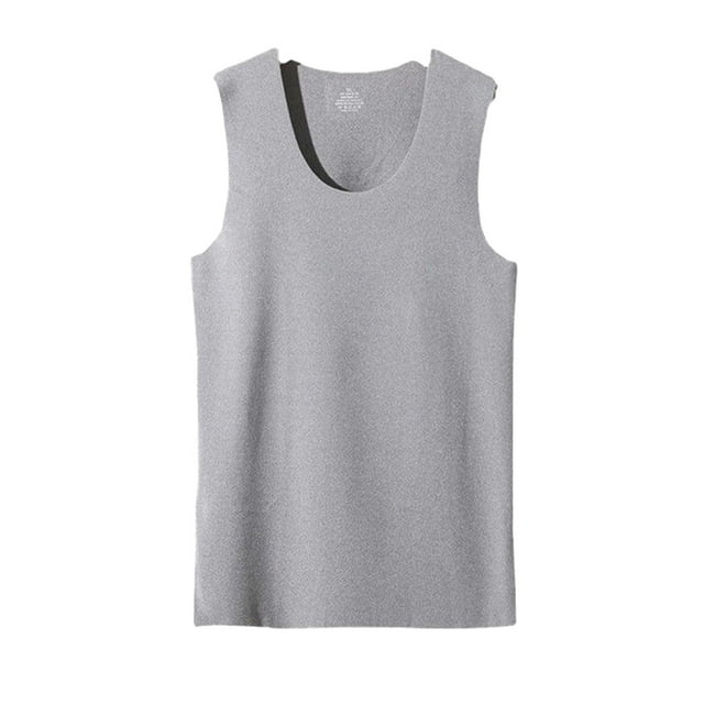 Hauts Thermiques de Base d'Hiver pour Course à Pied, Exercice, Gilet Chaud pour Homme, Couleur Unie, Design Simple, Sans Manches, sous-Vêtements, Blanc Gris, Col Rond