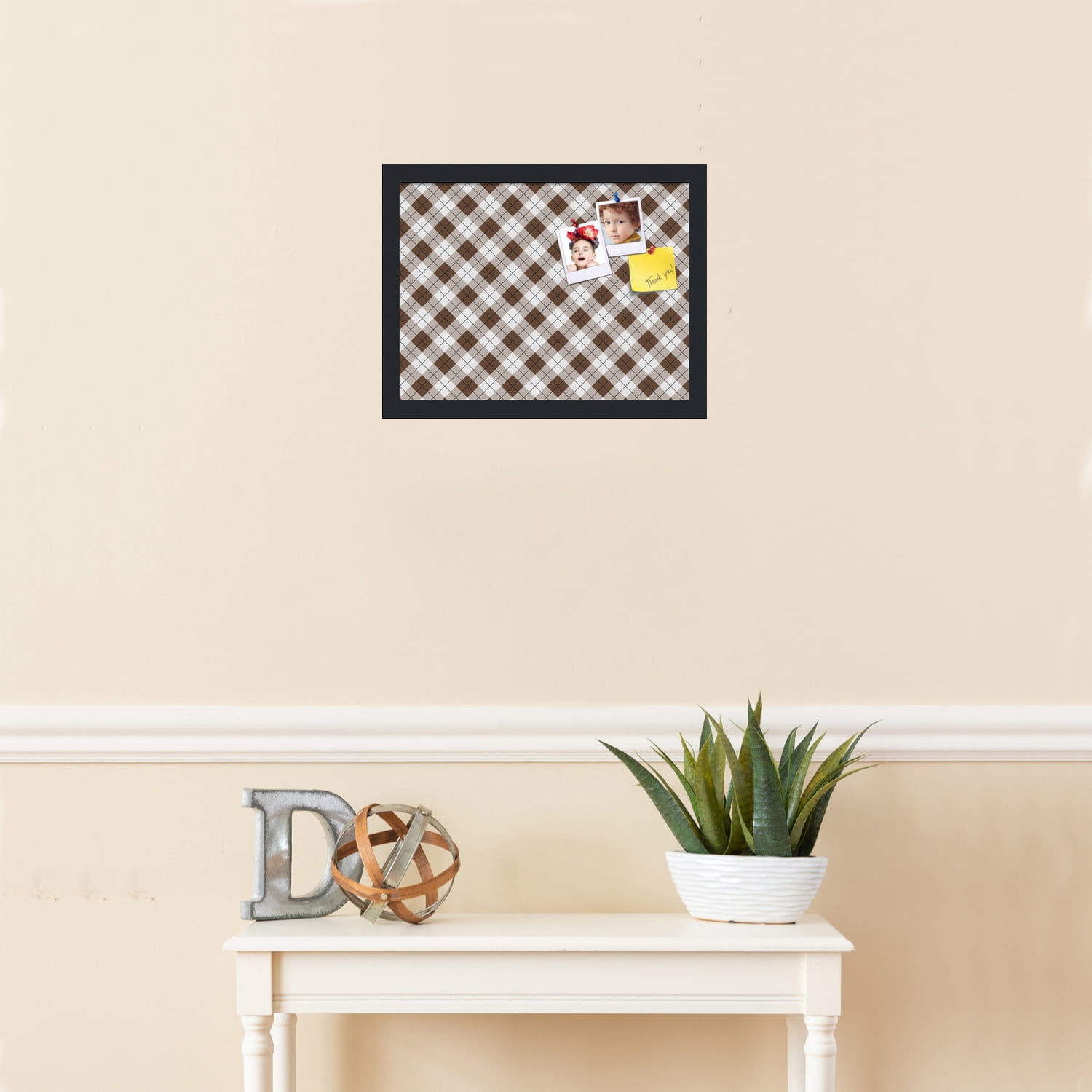 PinPix ArtToFrames 14x10 Custom Cork Bulletin Board Argyle Brown   Poster Board Has a Fabric Style Canvas Finish, Framed in Satin Black (PinPix-631)