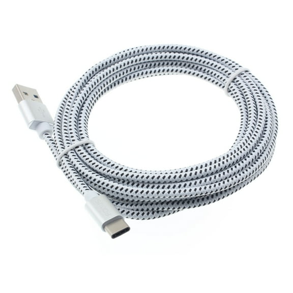Compatible With Coolpad Legacy - White Braided 10ft Long Type-C Cable Rapid Charge USB Wire Sync N5E