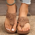 thumbnail image 2 of Platform Flip Flops for Women Bohemian Flower Hollow out Orthopedic Sandals Comfy Arch Support Footbed Slides Wedges Heels Slip on Beach Shoes Brown Size 9, 2 of 6
