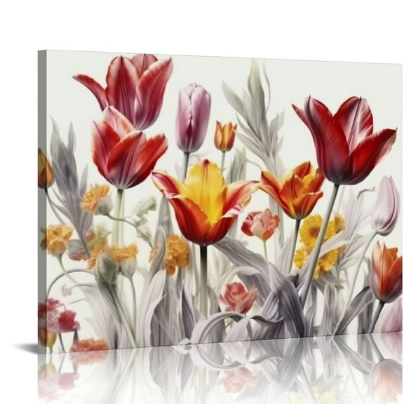 COMIO  Tulip Flower Wall Art Canvas Flowers Wall Decor White Background on Tulip Abstract Floral Orange and Red Painting Modern Minimalism Artwork for Home Living Room Bedroom