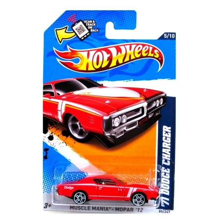 Hot Wheels - '71 Dodge Charger (Red) - Muscle Mania, Mopar 12 - 5/10 ~ 85/247 [Scale 1:64], 71 Dodge Charger Car in Red By
