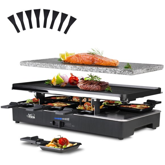 Artestia Raclette Table Grill,1200W Raclette grill,Gril BBQ Coréen Électrique Intérieur 2 en 1 Gril BBQ Coréen,Raclette au Fromage avec Pierre de Gril et Aluminium Antiadhésif Réversible