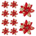 thumbnail image 4 of 10 piezas de adornos navideños de flor de Pascua de 5,7 pulgadas con purpurina navideña. Rojo dorado, 4 of 8