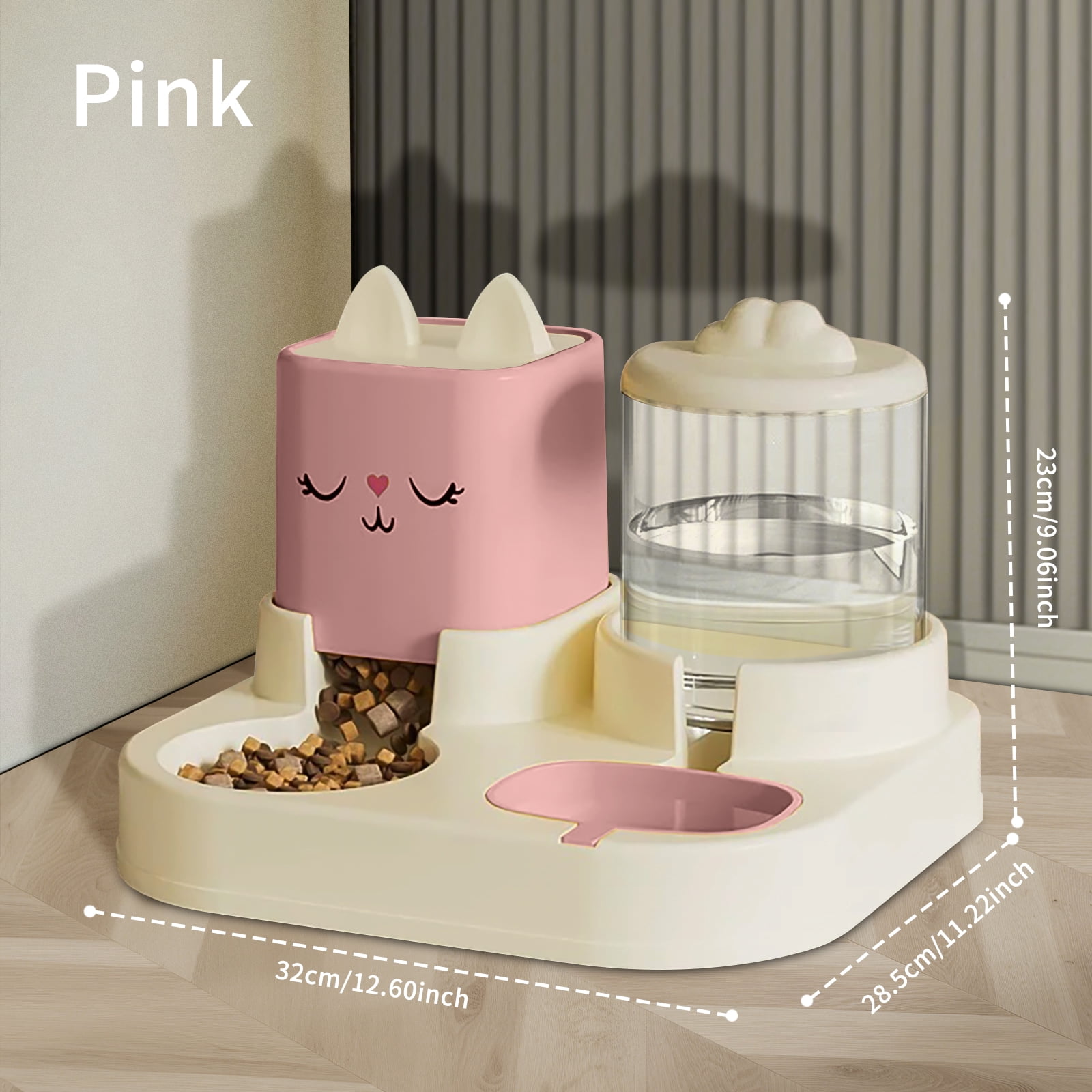 2-in-1 Automatic Cat Dog Feeder and Water Dispenser Set, 2200ML Food Bowl & 1800ML Waterer with Anti-Clog Design, Dry Wet Separation Pet Feeding Station for Small Medium Dogs Cats, Pink
