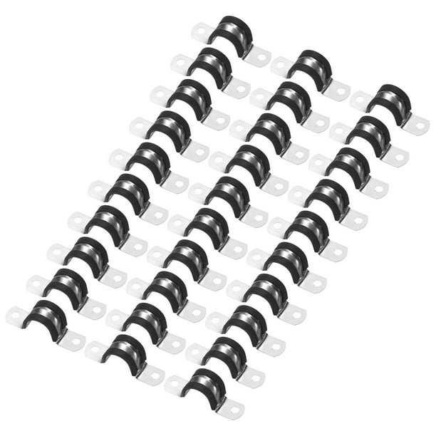 Uxcell 30 Paquete de Abrazaderas de Cable 0.87" Acero Inoxidable 304 Goma en Forma de U para Tubo