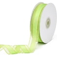thumbnail image 1 of Cinta de organza verde transparente de 50 yardas y 1 pulgada de ancho, de gasa a rayas, de malla transparente, con borde dorado metálico, a granel., 1 of 9