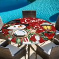 thumbnail image 6 of Red Snowman Christmas Round Tablecloth, Fitted Table Cover with Elastic for 36"-44" Round Tables, Xmas Snowflake Botanical Table Cloth Outdoor Indoor Dinning Party Waterproof Tablecloths, 6 of 7