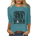 thumbnail image 2 of HOMBOM Spring Womens Easter Shirts 3/4 Sleeve Blue Graphic Tee Round Neck Easter Cross of Jesus Casual Tops For Women Under $15 M, 2 of 5