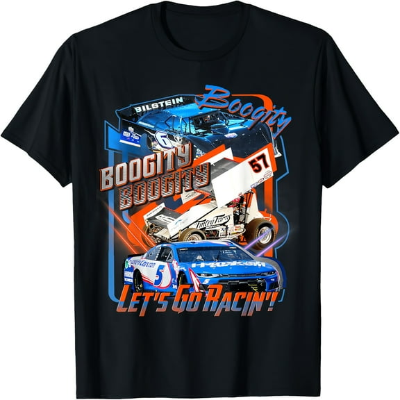 Boogity Let's Go Racing" 100% Cotton T-Shirt - Short Sleeve, Crew Neck, Cartoon Car Design for Men & Women