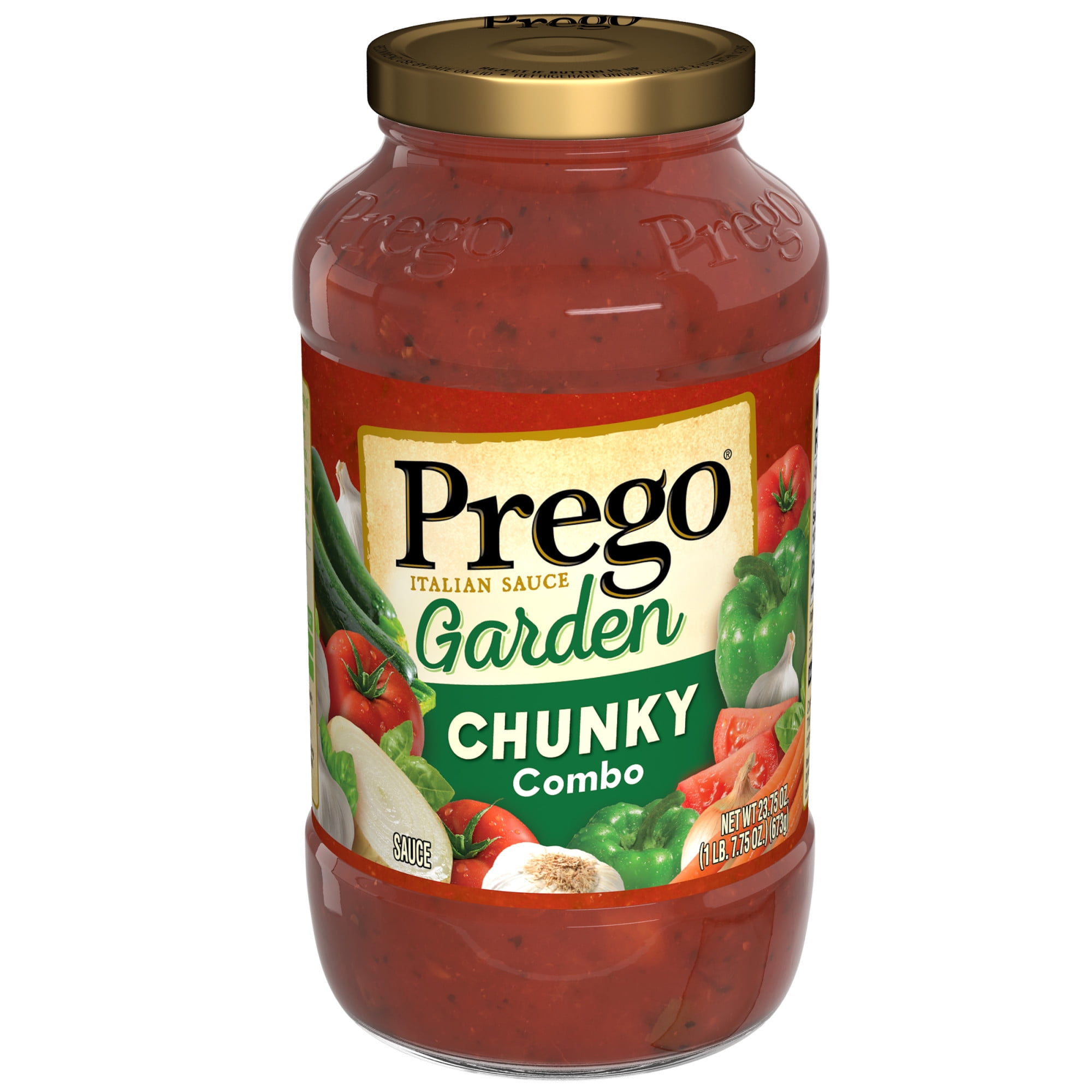 Prego Pasta Sauce, Garden Harvest Chunky Tomato Sauce Combo with Zucchini, Carrots, and Green Peppers, 23.75 Ounce Jar
