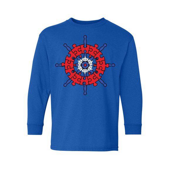 Awkward Styles Autism Awareness Youth Long Sleeve T-shirt for Boys Captain's Helm Crewneck Tee for Girls