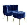 thumbnail image 2 of Castle Place Modern Luxury Upholstered Velvet Chair with Stool, Navy Blue, 2 of 6