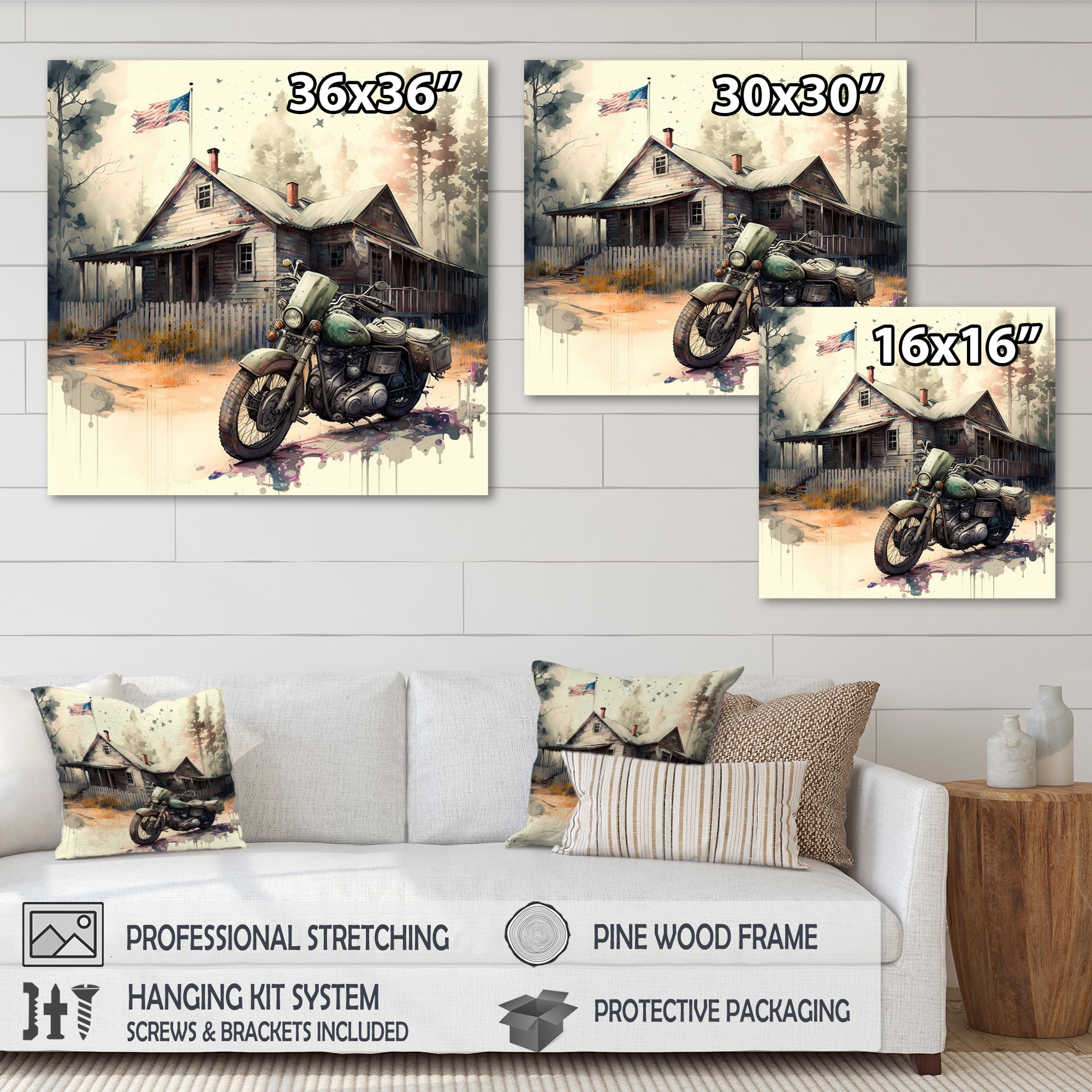 Designart Motorcycle Parked At The Cabin IV Canvas Wall Art