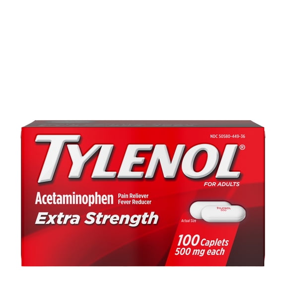 Tylenol Extra Strength 500mg Acetaminophen Caplets, Value Size, 100 Count