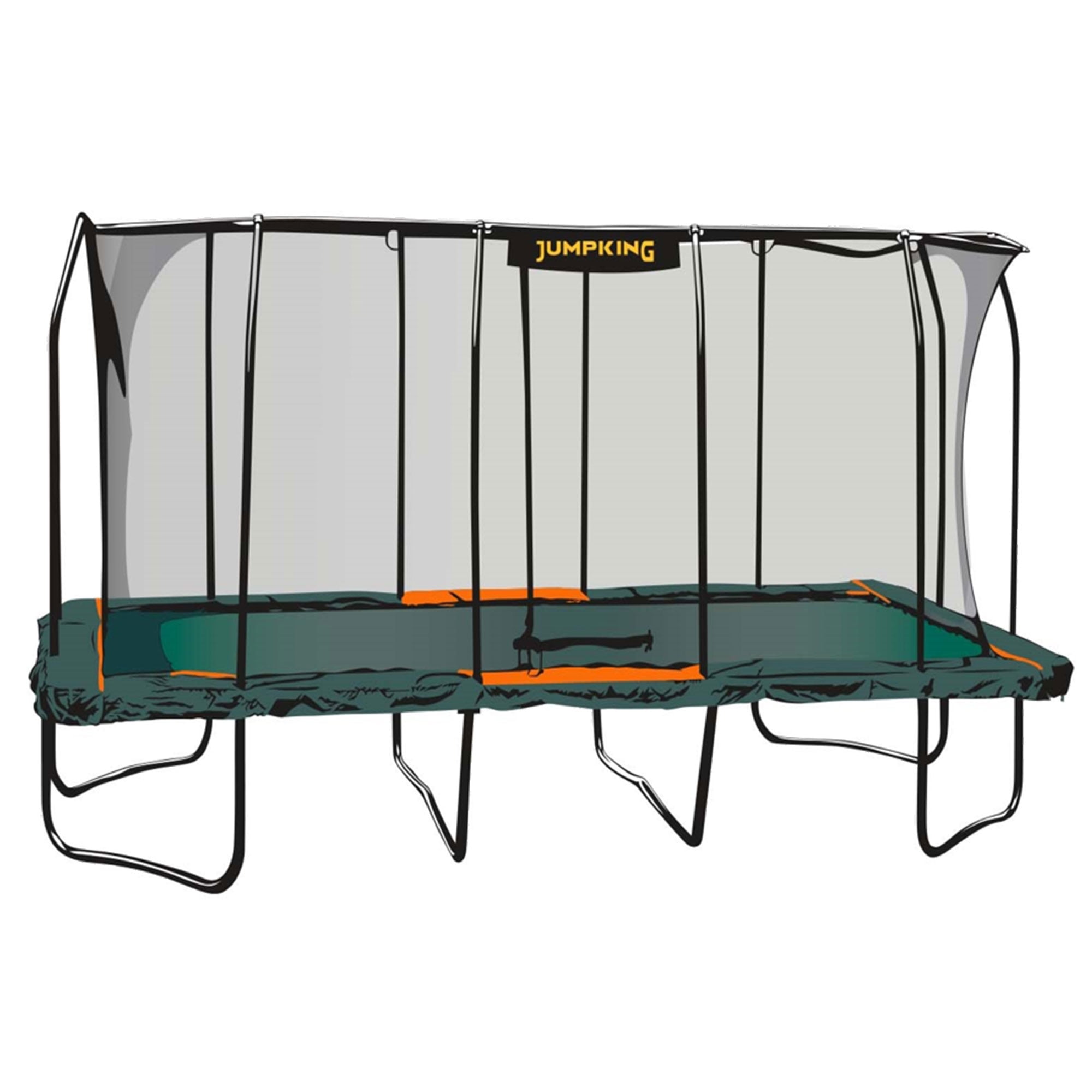 JumpKing Pro Series 10 x 16 Ft Rectangle Enclosure Trampoline, Black/Orange