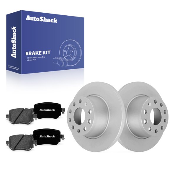 AutoShack Rear Brake Rotors & Premium Pads for Volkswagen, Passat 2015-2022 Golf 2015-2021 GTI 2015-2016, 2018-2021, FWD L4 1.4L 1.8L 2.0L V6 3.6L - Coated - ArmorStop - 10.7" (271.8 mm), 9-Lug