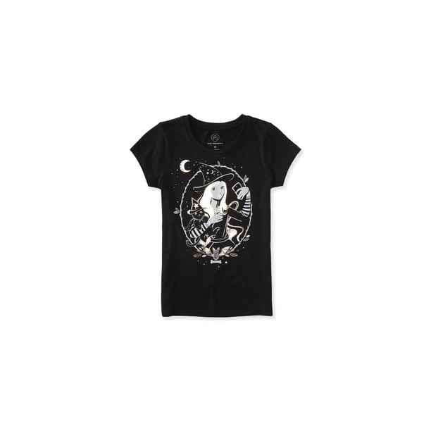Aeropostale Girls Foil Witch Graphic T-Shirt, Negro, 5