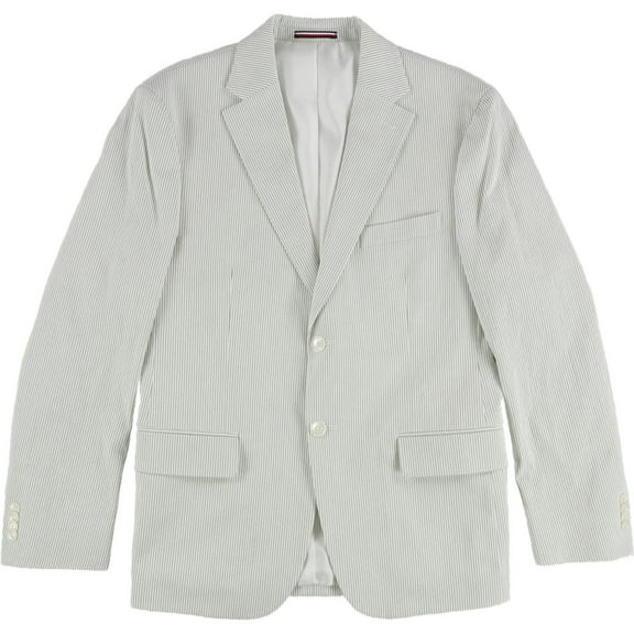 Tommy Hilfiger Mens Seersucker Two Button Blazer Jacket, Green, 38 Short