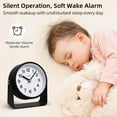 thumbnail image 6 of Analog Alarm Clock, Silent Non-Ticking Quartz Movement, Battery-Operated with Snooze & On-Demand Light, Easy to Set Gentle Wake Bedside Desk Clock, Ideal for Home, Travel, Office (Black), 6 of 7