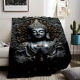 thumbnail image 2 of Buddha Printed Black Flannel Blanket, Soft And Warm Polyester Knitting Contemporary Blanket for Sofa, Bedroom, Travel And Office Nap, Mixed Color, Digital Printing, All Seasons, 2 of 4