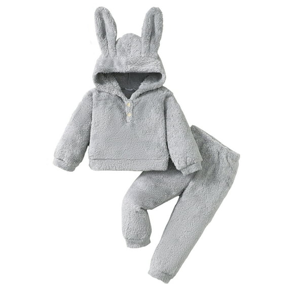 5T Baby Girls Outfits 6T Girls Fall Winter Pant Sets Little Girls Long Sleeve Solid Color Hooded Top Pants 2PCS Set Gray