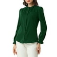thumbnail image 6 of MODA NOVA Juniors Ruffled Trim Button Down Stand Collar Long Sleeve Blouse Top, 6 of 7