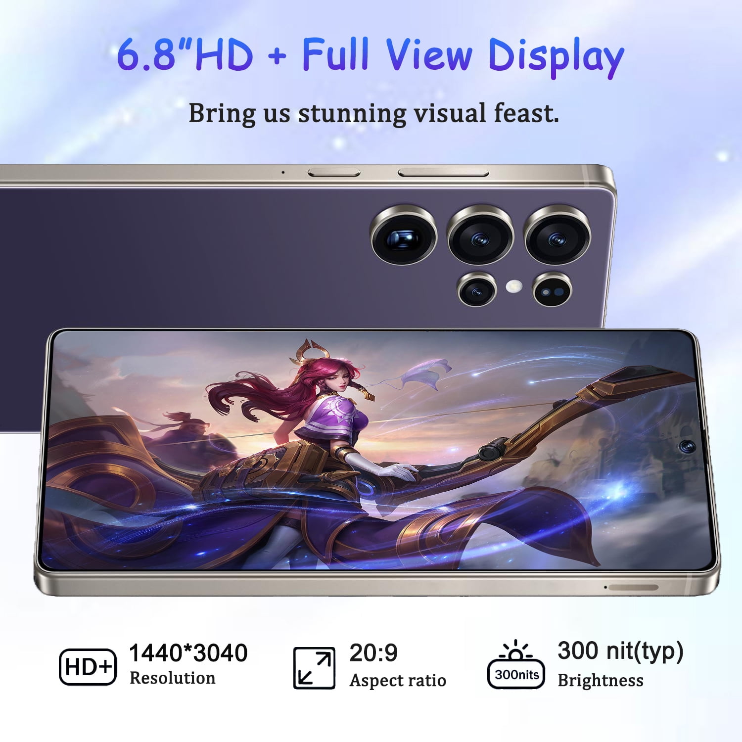 U25 Ultra 4G Unlocked Smartphone, 8GB+256GB Fully Cell Phone for Android 14, 6.8" Unlocked Cell Phone, 4500mAh, 13MP+48MP Dual Camera/Dual SIM(Purple)