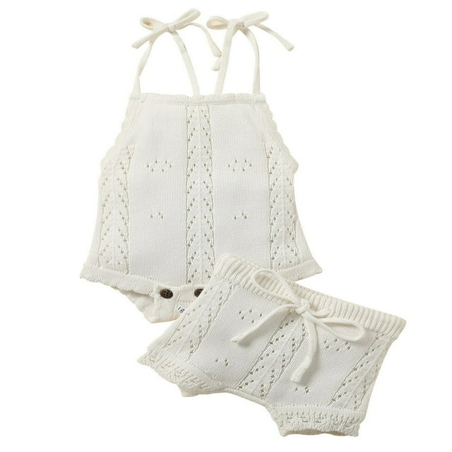Newborn Baby Boy Girl Clothes Set Summer Sleeveless Camis Knit Romper Drawstring Shorts Ribbed Outfits