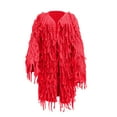 thumbnail image 5 of Elainilye Fashion Womens Dress Knitted Solid Color Long Sleeved Cardigan Casual Long Tassel Round Neck Long Sleeved Dress,Red, 5 of 5