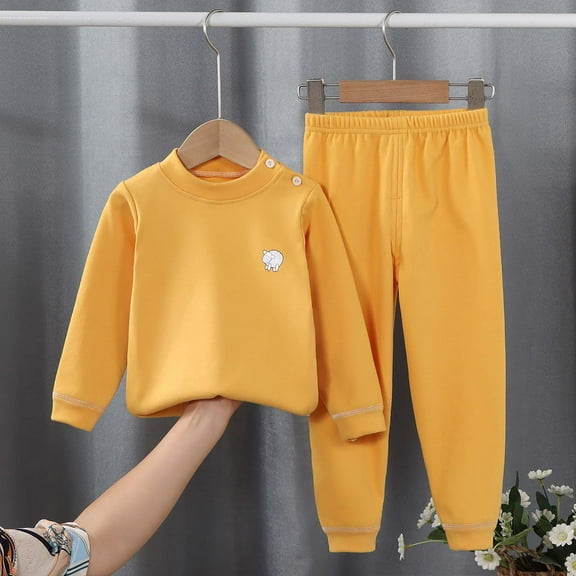 lkfuzj Toddler Kids Teens Warm Loungewear Girls Boys Long Sleeve Sweatshirt Top Casual Pants Fall Winter 2 Piece Sets - Yellow