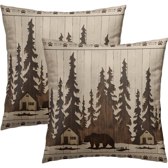 Brown Bear Throw Pillow Covers Set of 2 Forest Cabin Pillowcase Indoor Decorative Square Cushion Cases for Sofa Bed Couch