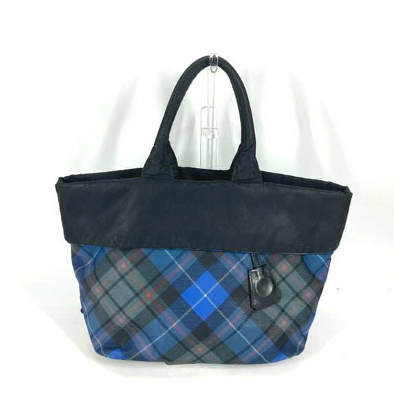 Pre-Owned PRADA check Tote Bag Shoulder Bag Black Blue x Green (Good)