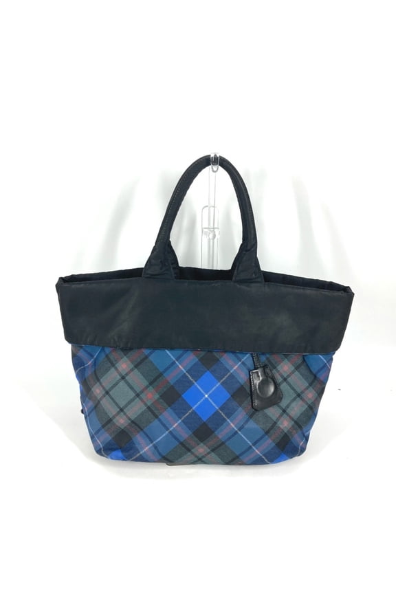 Pre-Owned PRADA check Tote Bag Shoulder Bag Black Blue x Green (Good)