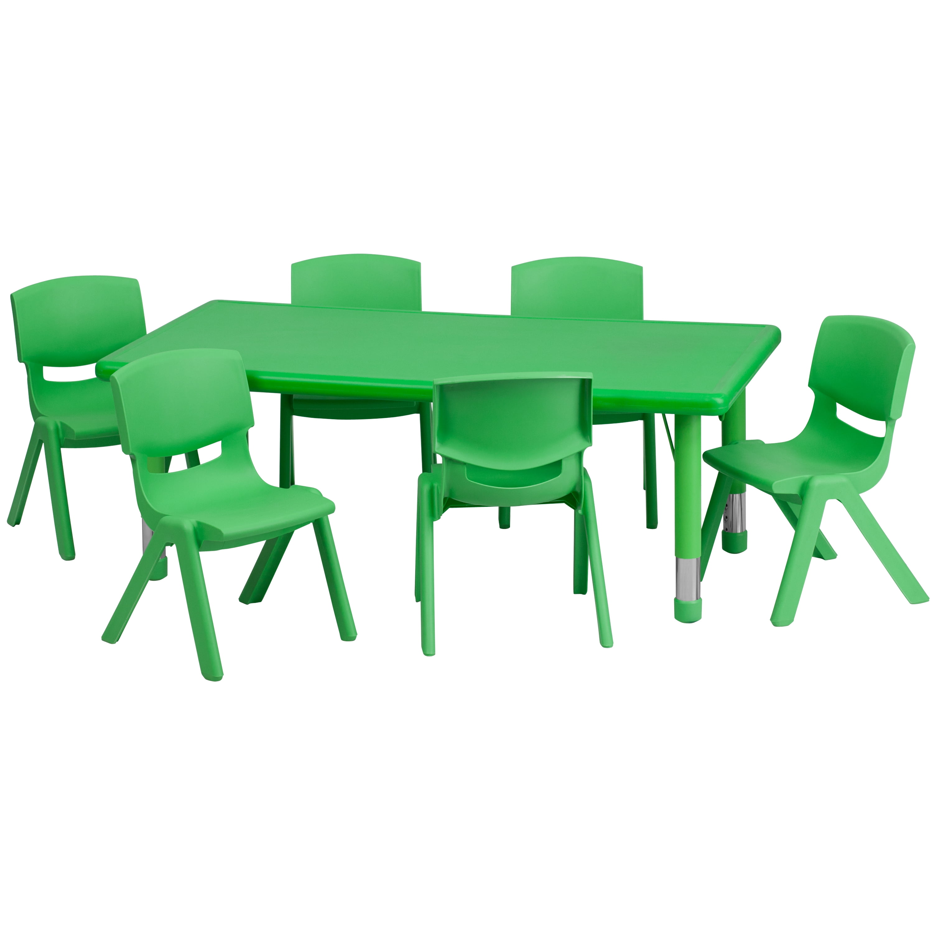 Flash Furniture 24''W x 48''L Adjustable Rectangular Plastic Activity Table Set in Multiple Colors with 6 School Stack Chairs