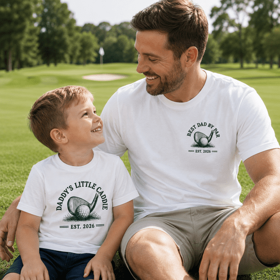 Golf Dad and Son Matching Shirts, Dad Est 2026 Golf Tee Set, Little Caddie Graphic Shirts, Father's Day Gift for Golfer Dad