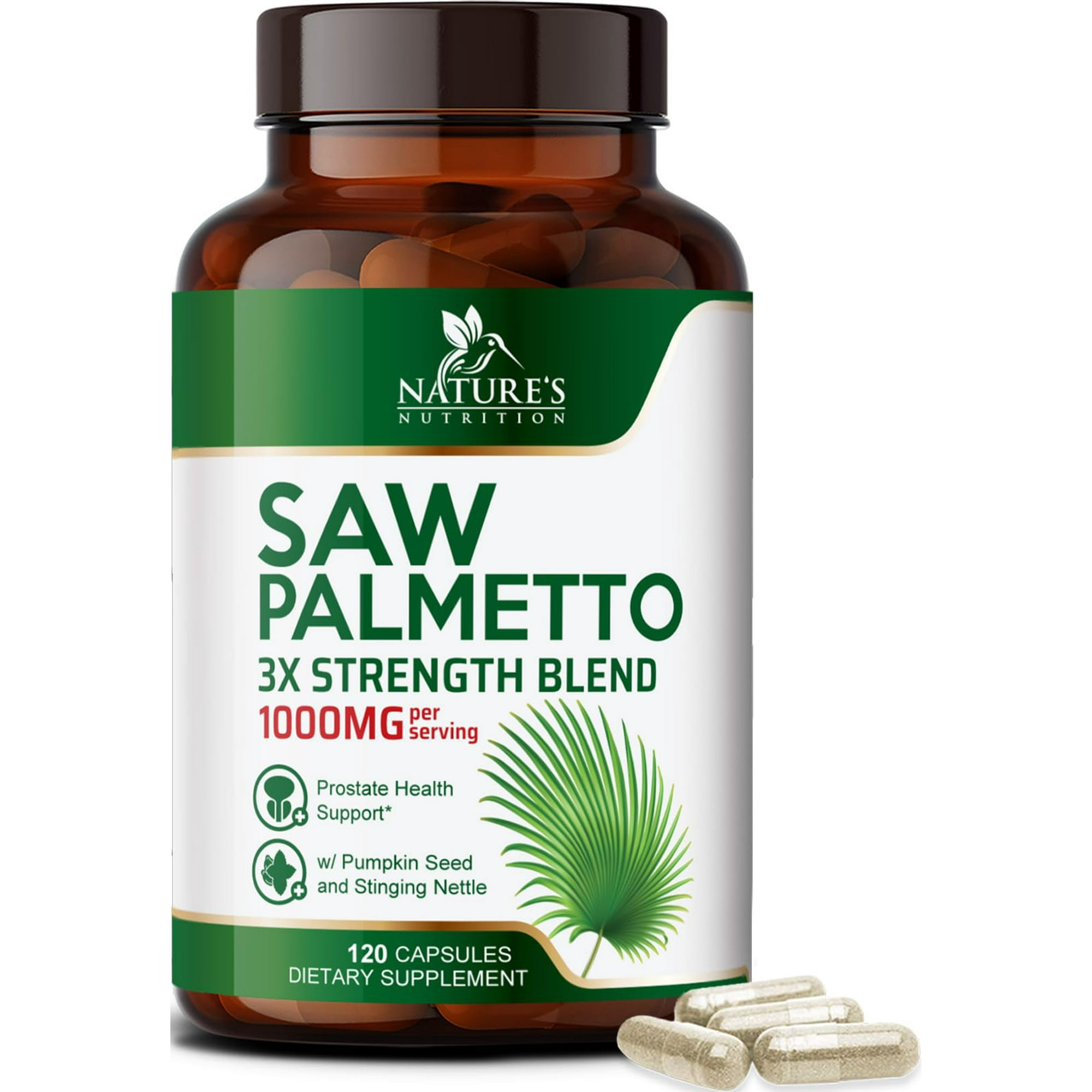 Saw Palmetto for Men - 3X Strength Prostate Health Supplements for Natural Men's Urinary Health Support - with Stinging Nettle and Pumpkin Seed Extract - Prostate & Hair Health Support - 120 Capsules