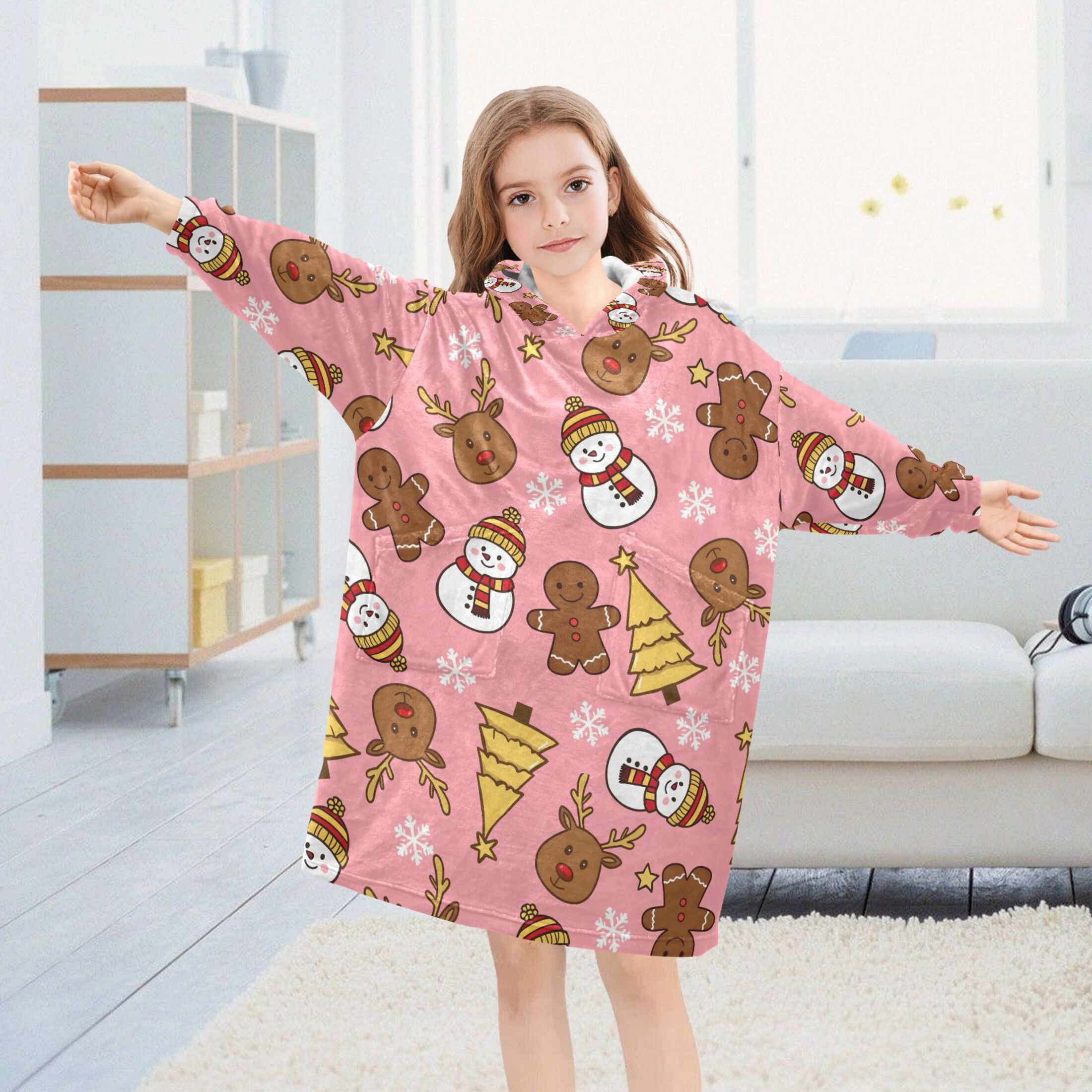 joogoo Wearable Blanket Gingerbread Man Christmas Snowman Hoodie for Oversized Sherpa Hooded 3-14 YR M