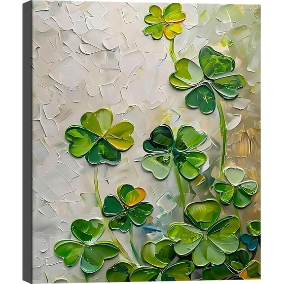 Aaheei Clover Oil Painting, Shamrock Decor, St Patrick'S Day Vintage Artwork, Canvas Wall Art for Home & Living Room, Anniversaries, Spring Canvas Prints