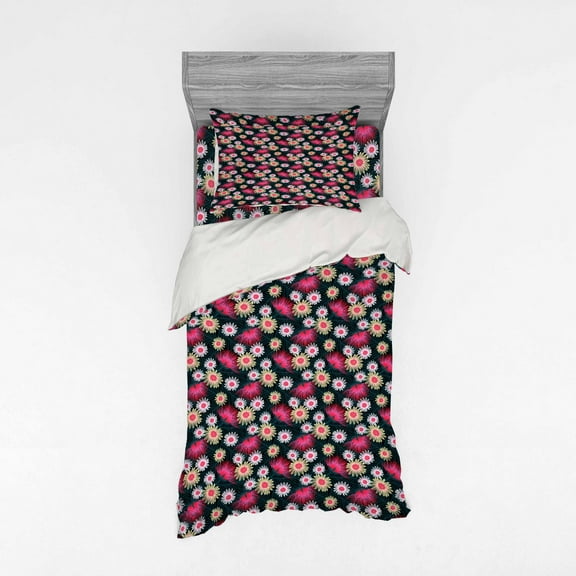 Ambesonne Floral Bedding Set 3 Pcs, Rhythmic Exotic Flower Art, Twin XL, Grey and Multicolor