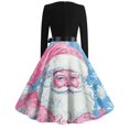thumbnail image 3 of Christmas Dresses for Women Women's Fashion Round Neck Casual Slim Christmas Printed Long Sleeve Dresses for Christmas Party,Cyan,L, 3 of 4