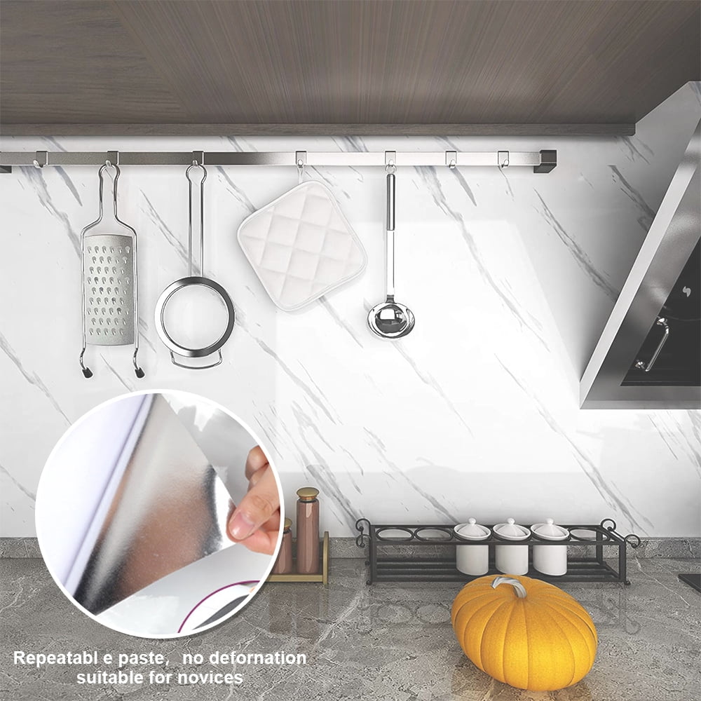 EIMELI 3D White/Gray Marble PVC Wallpaper Thicken Cleanable Self-Adhesive Paper for Countertops Removable Peel and Stick Wallpaper Wall DIY Design 1.96 x 16.4 ft Back Splashes for Kitchens
