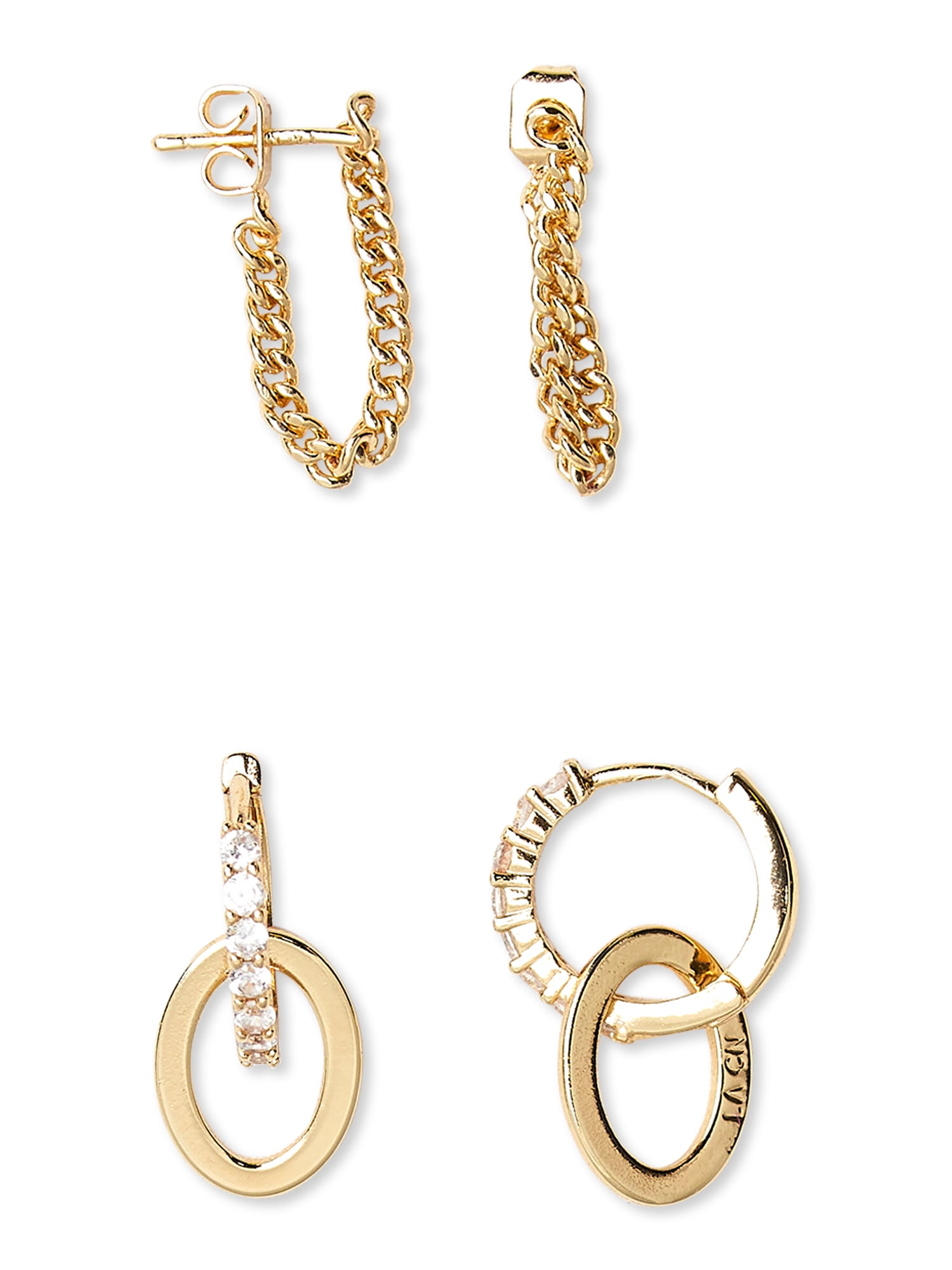 Scoop14KT Gold Flash-Plated Chain and Crystal-Link Hoop Earring Set, 2-Piece