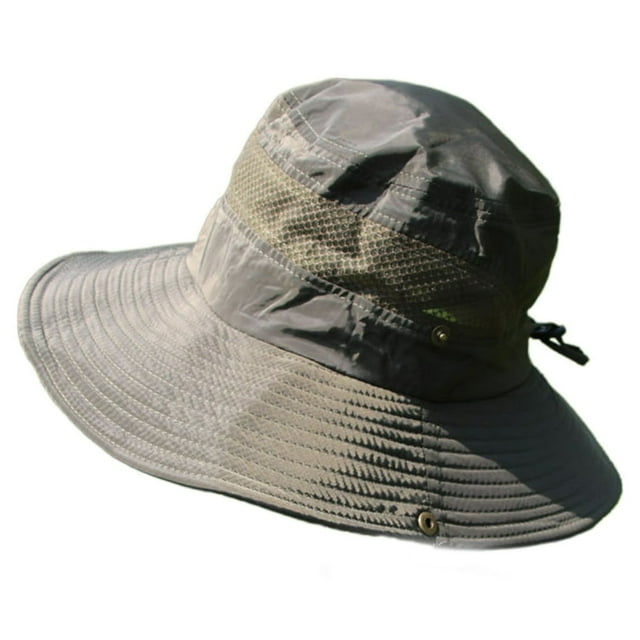 Men Sun Hat Solid Color Wide Brim Fasten String Sunscreen Adjustable String Beach Hat Summer Head Supply