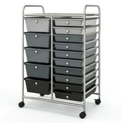 Topcobe 15-Drawer Utility Rolling Organizer Cart Multi-Use Storage, Rolling Carts with Wheels for Kitchen, Living Room, Gray